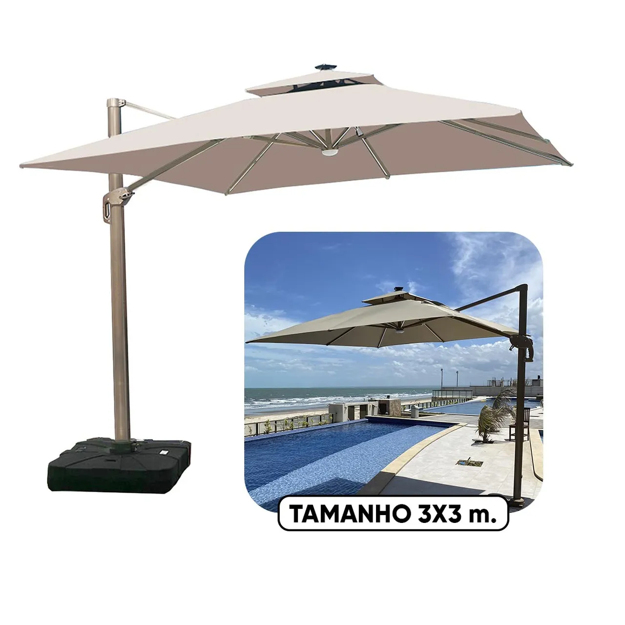 Ombrelone Guarda Sol Gold Led Alumínio 3,0 x 3,0 C/ Base em 100 L - Imagem 11