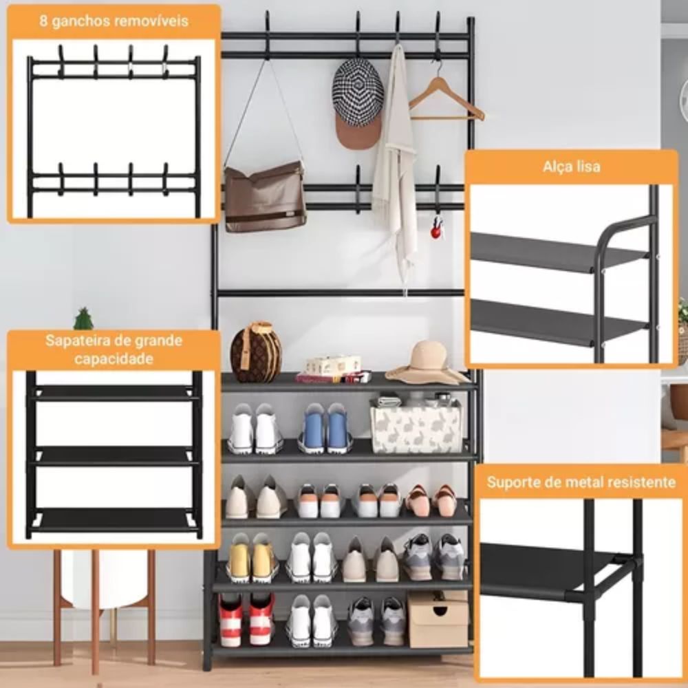Cabideiro Sapateira Metálica Decoteam 4 Níveis 8 Ganchos - Imagem 7