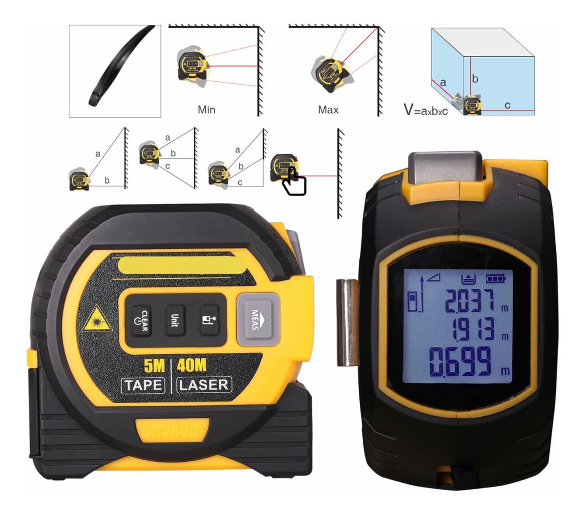 Trena Digital Com Visor Lcd Laser De Medição Até 40m Multifuncional 3 Em 1 TEM-Q65 - Imagem 4