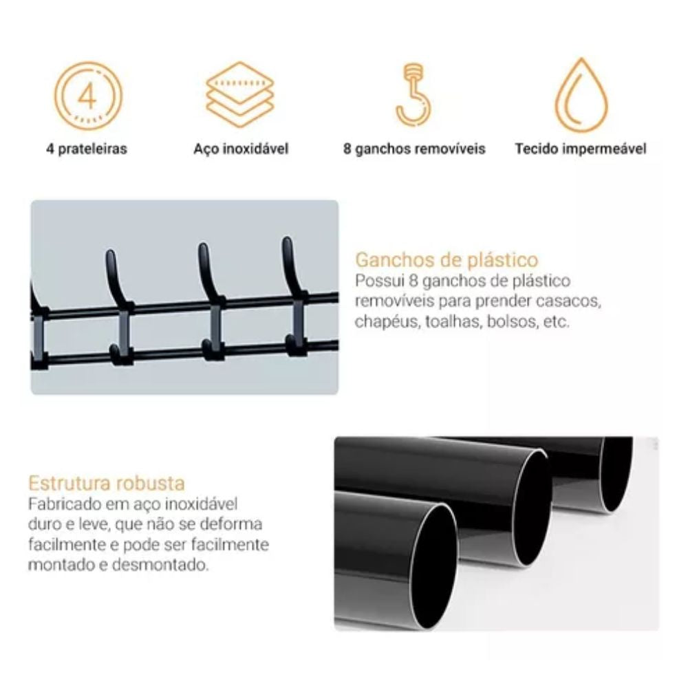 Cabideiro Sapateira Metálica Decoteam 4 Níveis 8 Ganchos - Imagem 9