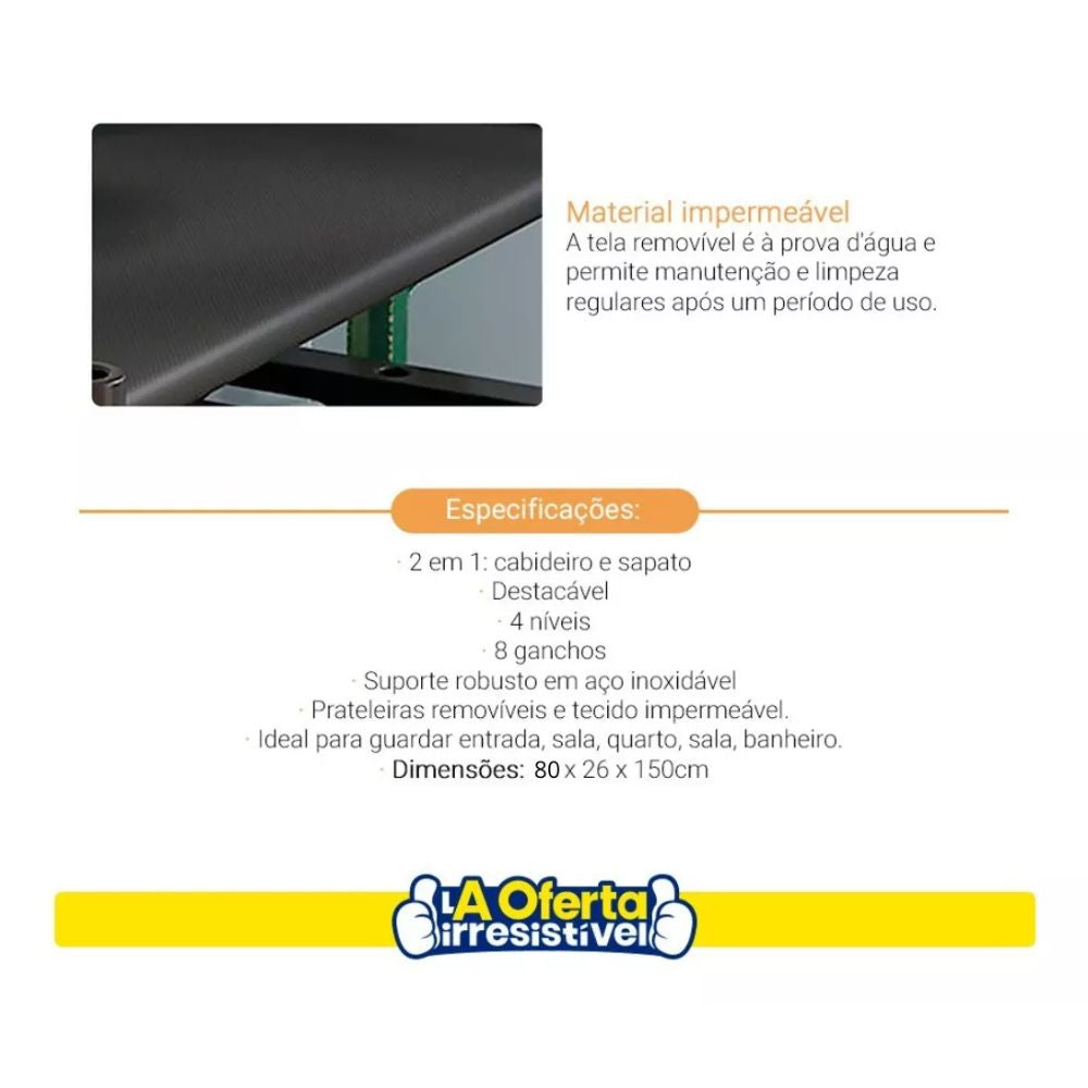 Cabideiro Sapateira Metálica Decoteam 4 Níveis 8 Ganchos - Imagem 10