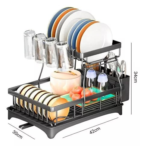 Escorredor De Louça 2 Em 1 Decoteam 2 Níveis Ralo Ajustável - Imagem 8