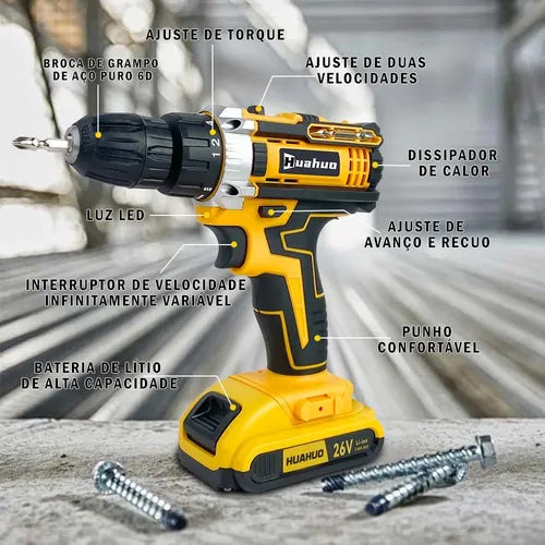 Parafusadeira e Furadeira Huahuo 26V - Bateria de Brinde - Imagem 6