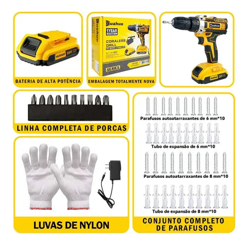 Parafusadeira e Furadeira Huahuo 26V - Bateria de Brinde - Imagem 8
