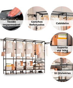 Guarda Roupa Decoteam Dobrável Closet Aberto Organizador Aço