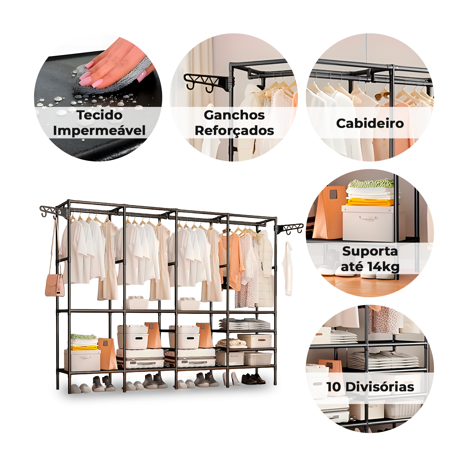 Guarda Roupa Decoteam Dobrável Closet Aberto Organizador Aço