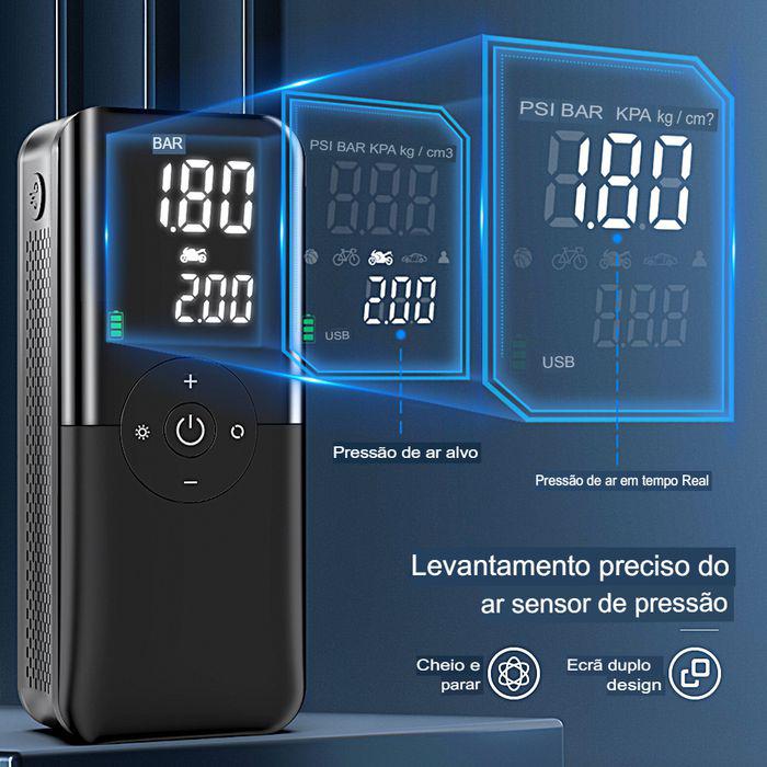Compressor de Ar Portátil 12V Sem Fio com Iluminação LED e Inflação Rápida - Imagem 8