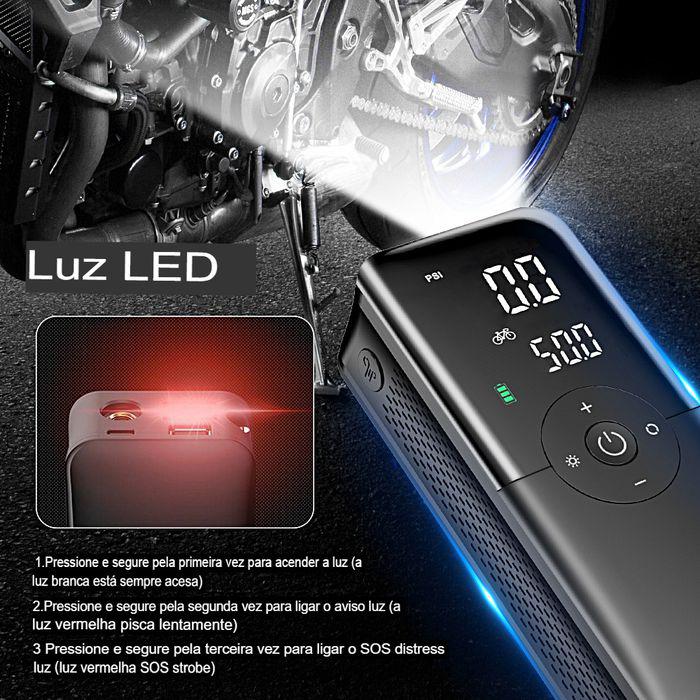 Compressor de Ar Portátil 12V Sem Fio com Iluminação LED e Inflação Rápida - Imagem 9