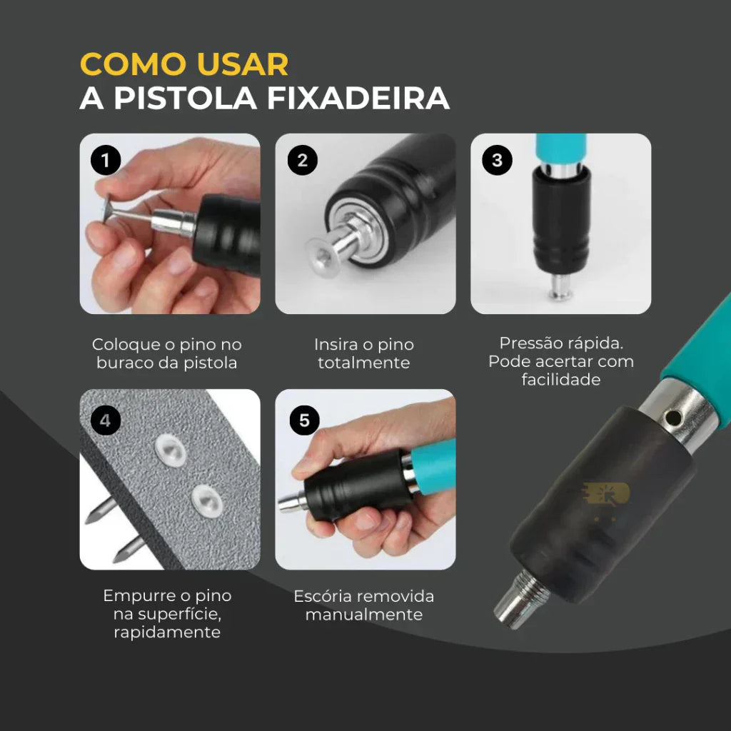 Pistola De Fixação Finca Pinos + Brinde 300 Pinos para Drywall Gesso Concreto Madeira - Imagem 5