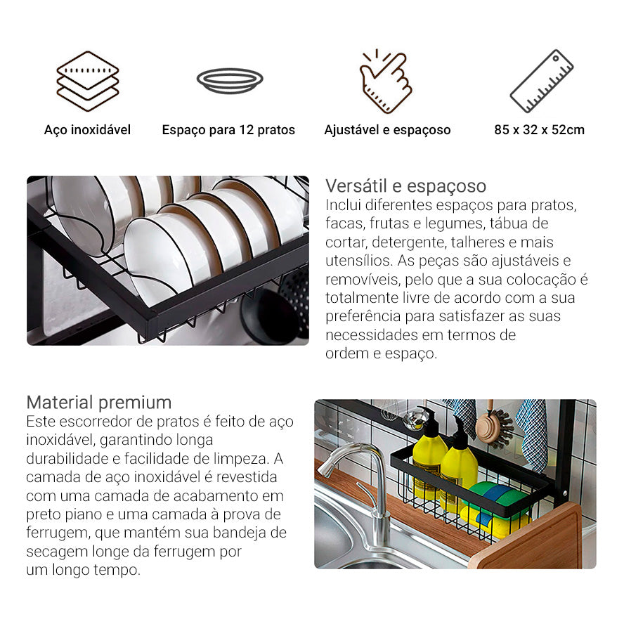 Escorredor de louças Decoteam 2 andares em aço inox Alta Qualidade - Imagem 6