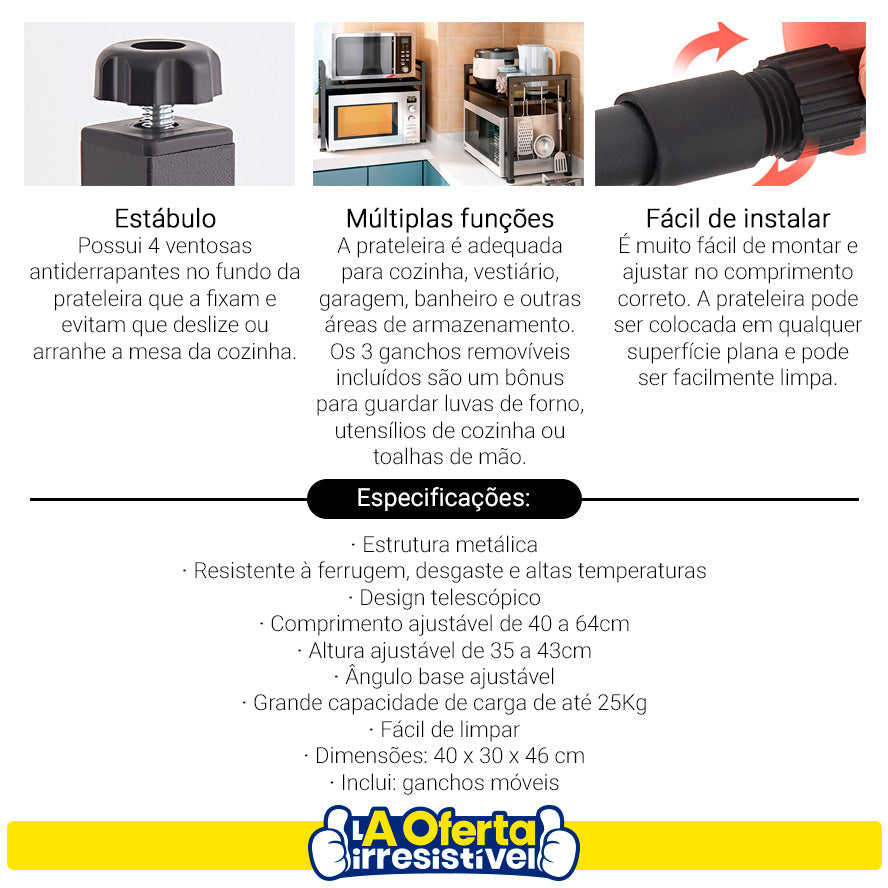 Rack Metálico Multiuso Decoteam Ajustável Para Microondas - Imagem 4