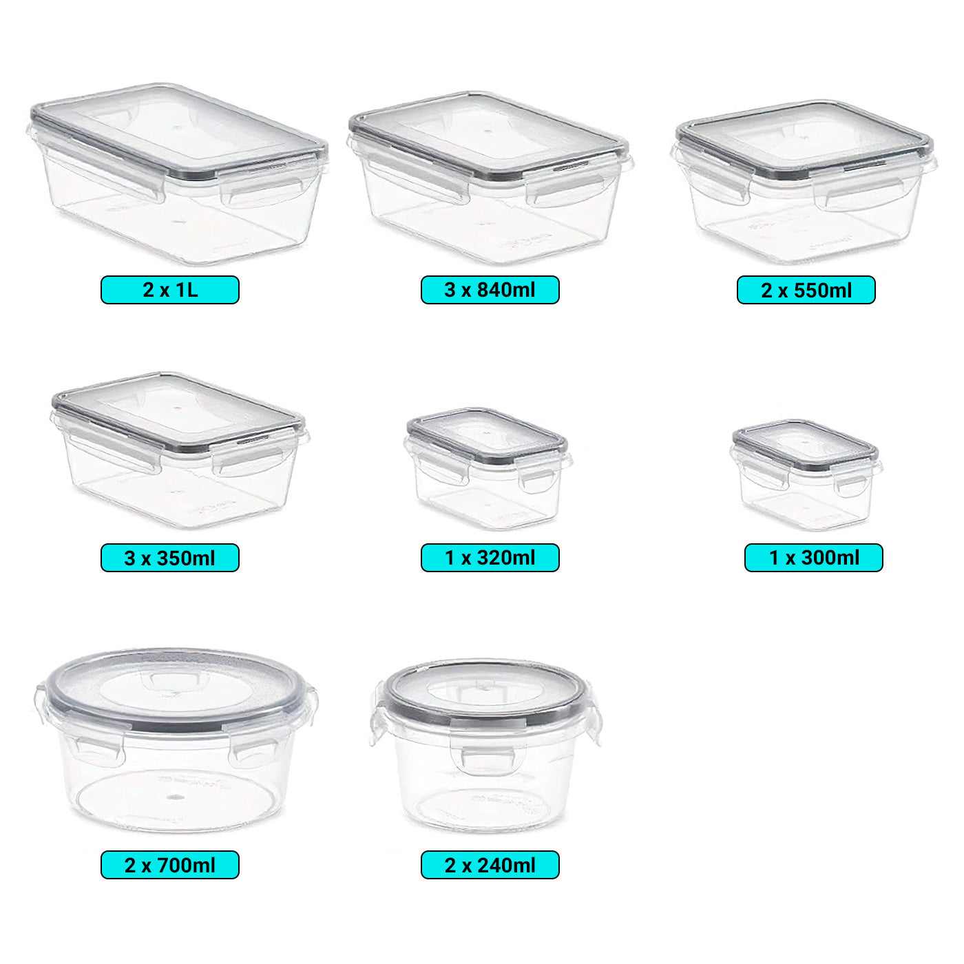 Conjunto 16 Potes Herméticos Croix Empilhavel Tampa E Trava - Imagem 2